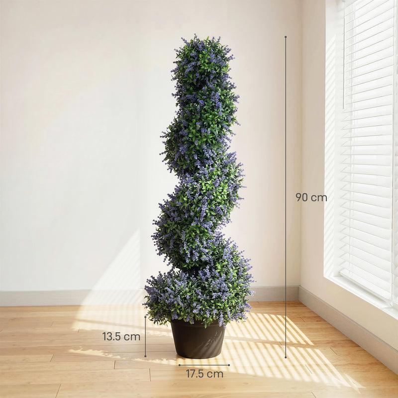 Artificial Lavender Topiary Trees Set of 2 for Easy Year Round Home or Garden Colour Purple AOSOM
