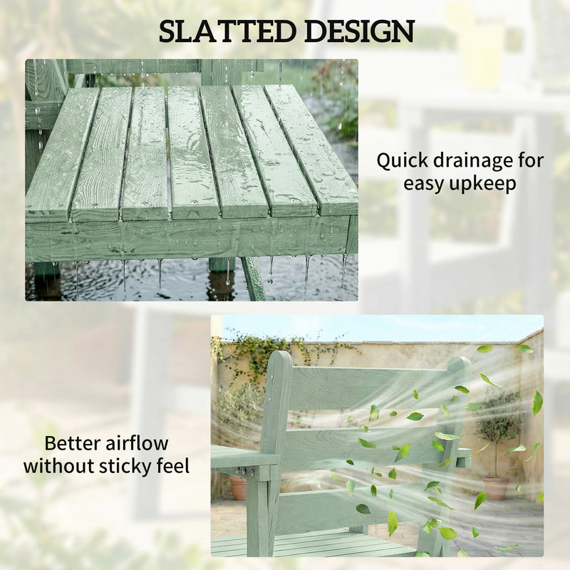 Garden Bench for Two with Built In Table Comfortable Wooden Seat for Patio or Balcony Green Outsunny