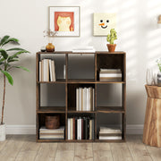 Nine Cube Storage Shelf Unit With Open Compartments For Home or Office, Rustic Brown