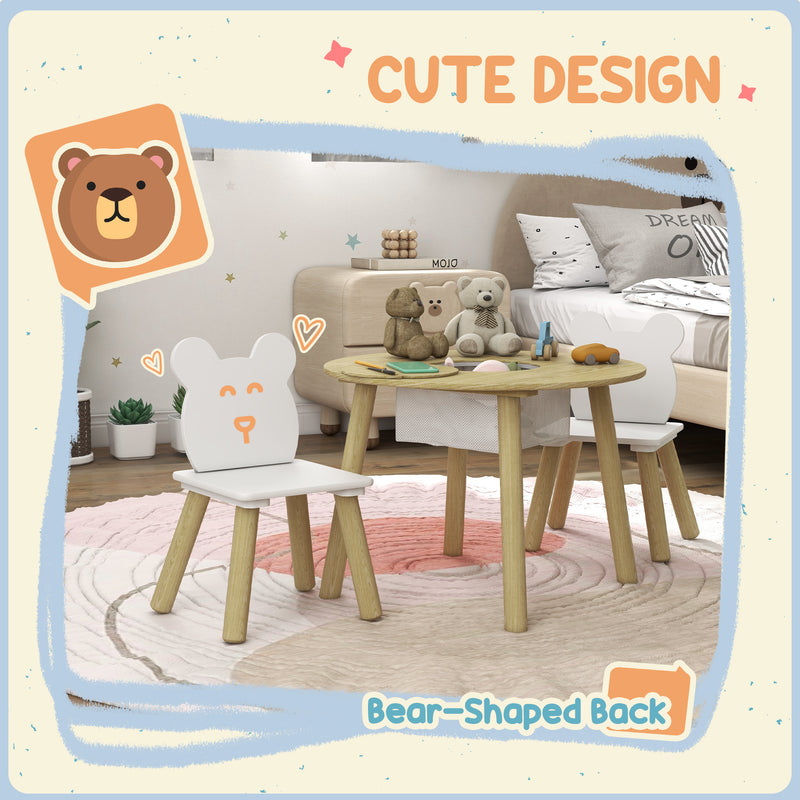 3 Piece Kids Activity Table Set with Mesh Storage and Bear Backrest by AIYAPLAY