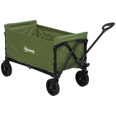 120L Green Folding Garden Trolley Cart With Wheels and Adjustable Handle by Outsunny