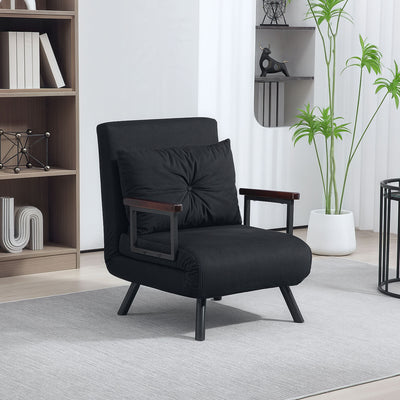 Black 4-in-1 Velvet Feel Single Sleeper Chair Bed with Pillow by HOMCOM