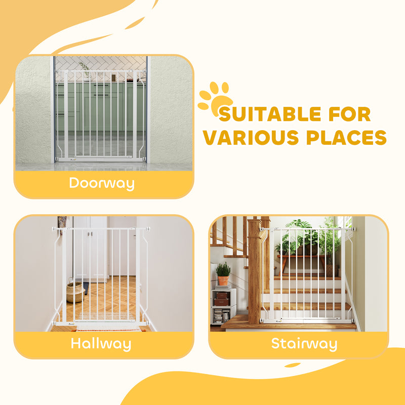 Extra Wide Dog Gate with Walk Through Door for Stairs and Hallways White AOSOM