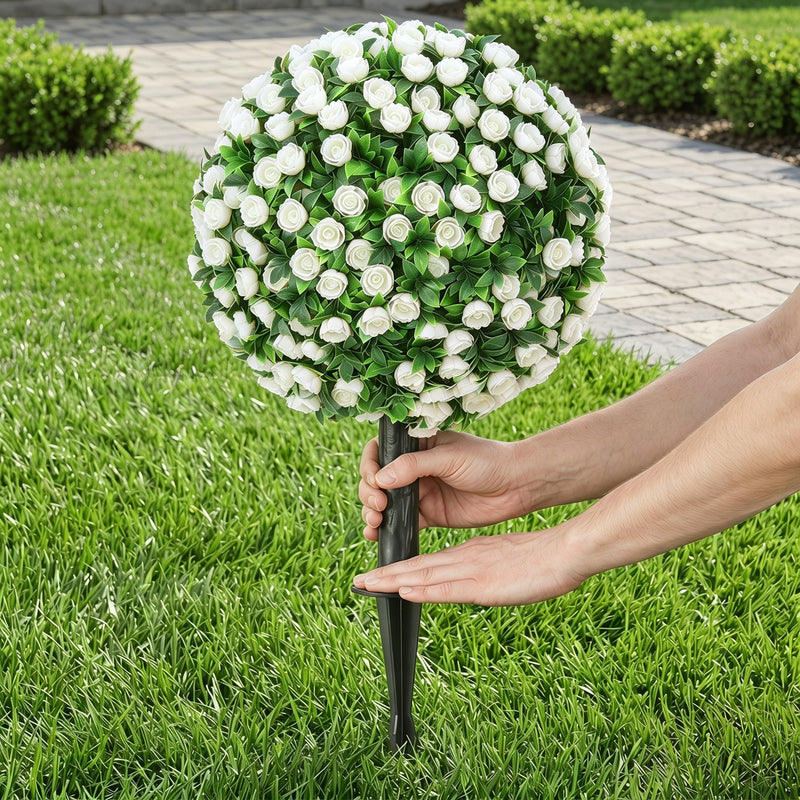 Artificial Rose Topiary Stakes Set of 2 for Easy Year Round Front Door Display