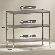 3 Tier Kitchen Bakers Rack With Adjustable Shelves For Small Spaces Storage Silver Tone