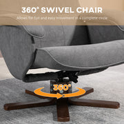 Linen Swivel Recliner Armchair With Footstool And Wooden Base For Living Room Grey