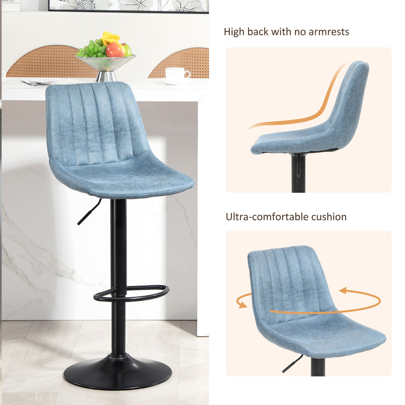 Set of 2 Retro Tub Bar Stools with Padded Seats for Kitchen or Home Bar Blue