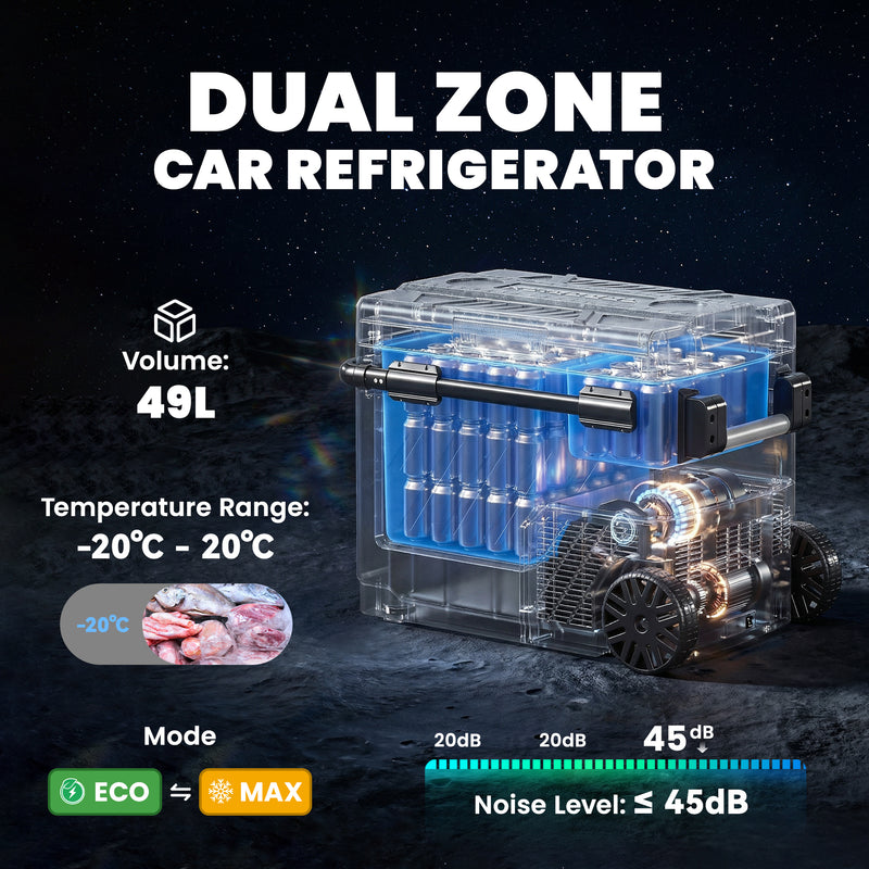 Camping Fridge Freezer with Dual-Zone Cooling and Wheels for Fresh Food Outdoors Black AOSOM