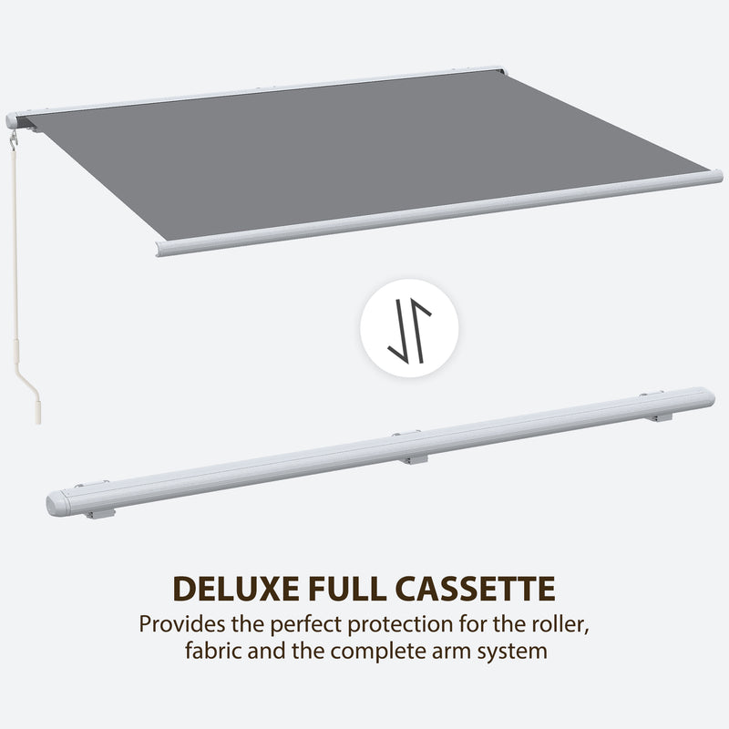 Grey 4x3m Retractable Electric Manual Awning With LED Lights And Remote For Patio