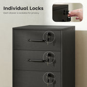 Black 3 Drawer Wood Effect Filing Cabinet With Smooth Rollers For Home Office Use