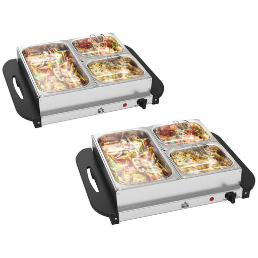Electric Buffet Server Set with 3 Warming Trays Ideal for Parties and Events Silver