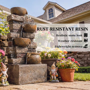 Garden Water Fountain with Calming Cascading Tiers and LED Lights for Relaxing Evenings Rustic Brown Outsunny