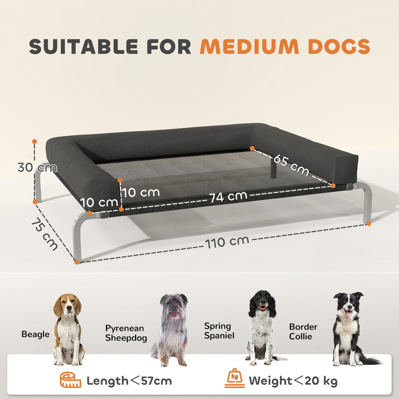 Raised Pet Bed for Medium Dogs or Cats with Cooling Mesh and Support Pillow Black AOSOM