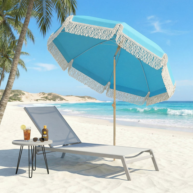 Tilting Beach Parasol with Sand Screw Base for Shade at Beach or Garden