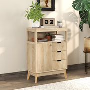 Small Wooden Sideboard with Drawers and Adjustable Shelf in Natural Finish