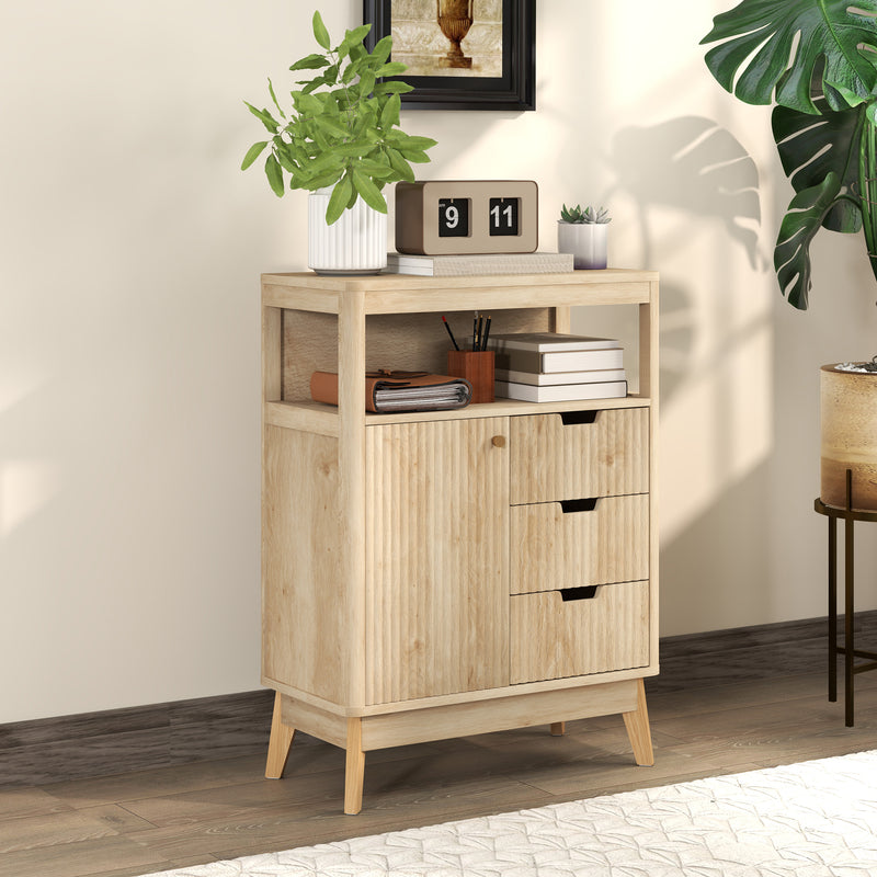 Small Wooden Sideboard with Drawers and Adjustable Shelf in Natural Finish