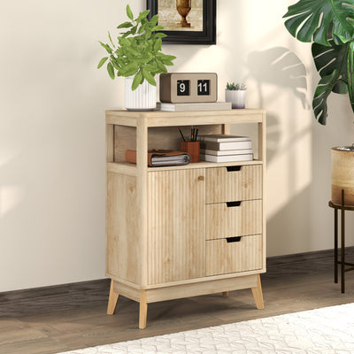 Small Wooden Sideboard with Drawers and Adjustable Shelf in Natural Finish