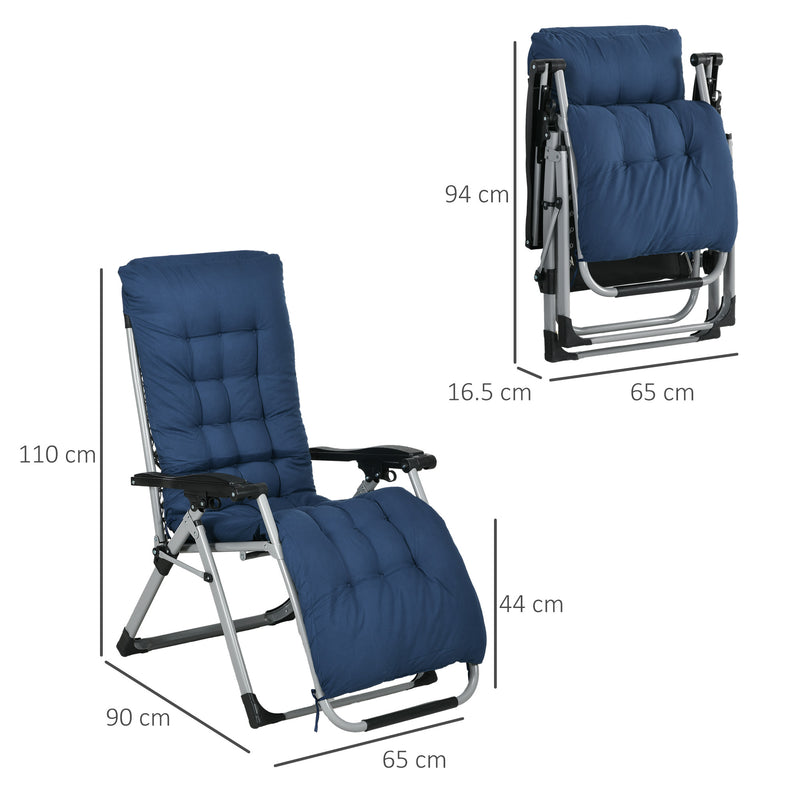 Set of 2 Reclining Zero Gravity Sun Loungers with Cushions Blue by Outsunny