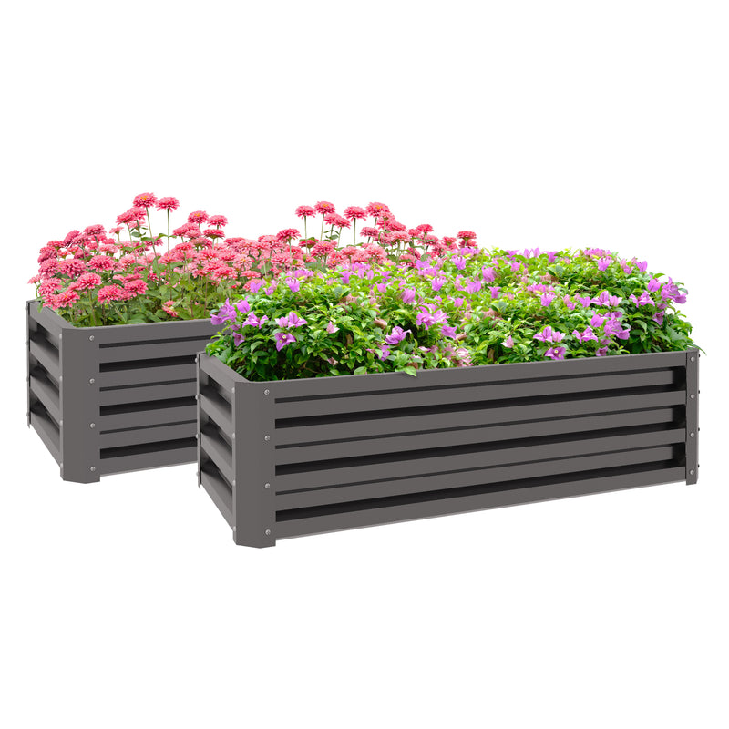 Set of Two Large Steel Raised Garden Planter Boxes Ideal for Vegetables, Dark Grey