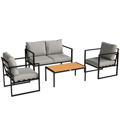Outdoor Furniture Set with Weatherproof Frame and Quick-Drain Table for Easy Outdoor Relaxing Grey Outsunny