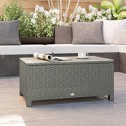 Rattan Garden Coffee Table with Glass Top for Patio or Conservatory Use Light Grey AOSOM