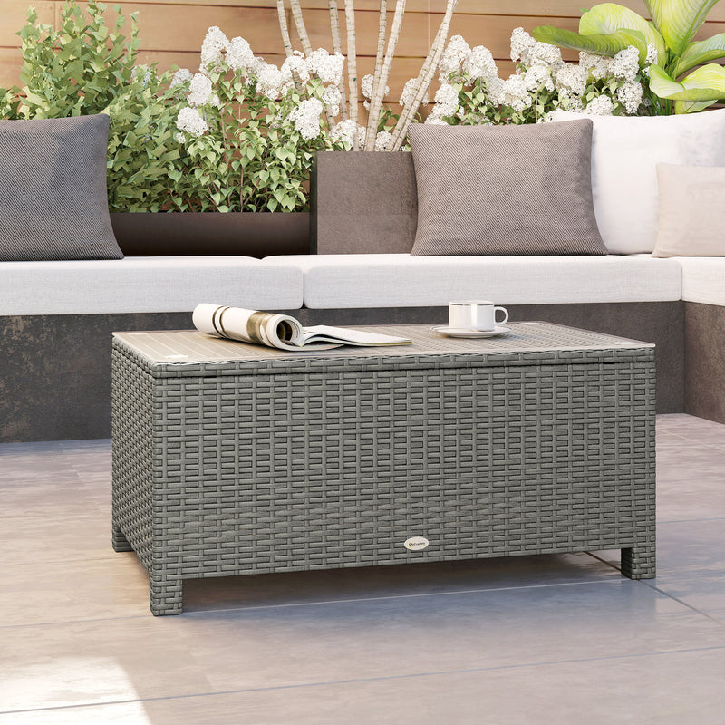 Rattan Garden Coffee Table with Glass Top for Patio or Conservatory Use Light Grey AOSOM