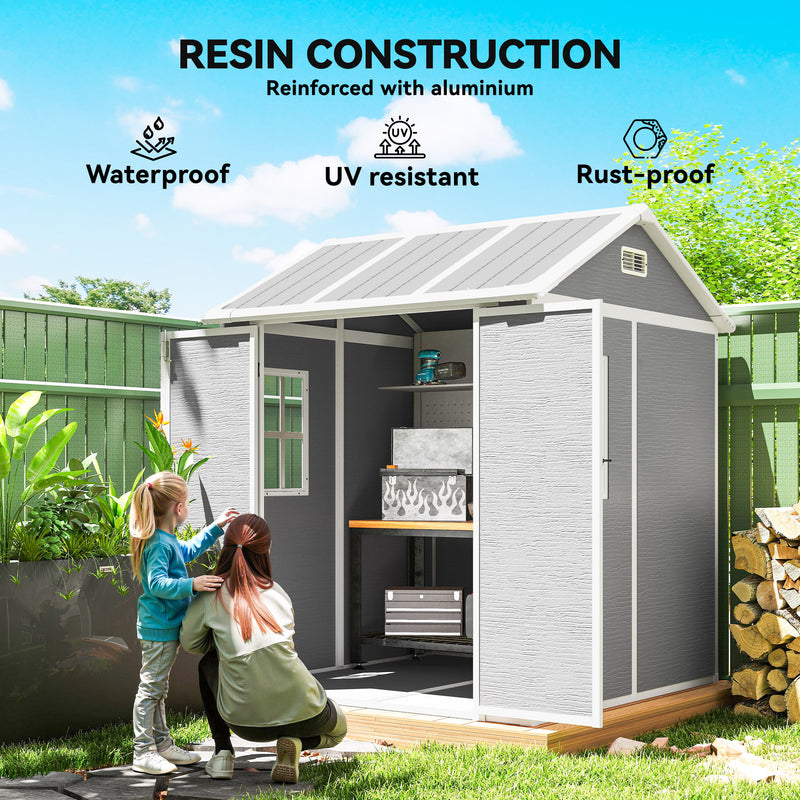 6 x 6ft Garden Storage Shed With Floor Window and Lockable Door for Outdoor Tools Grey