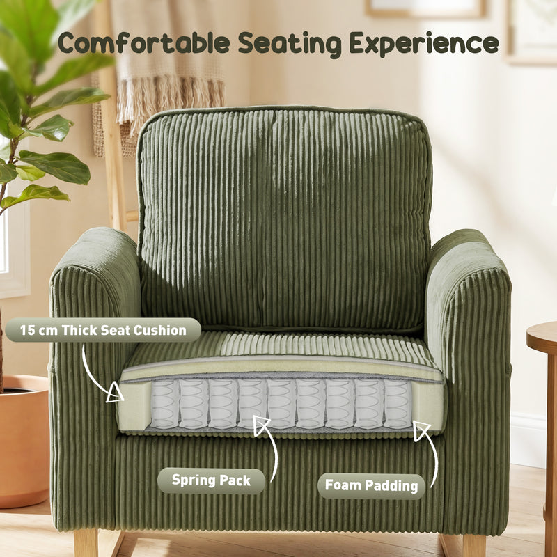 Compact Supportive Armchair for Small Spaces with Easy Clean Corduroy Dark Green