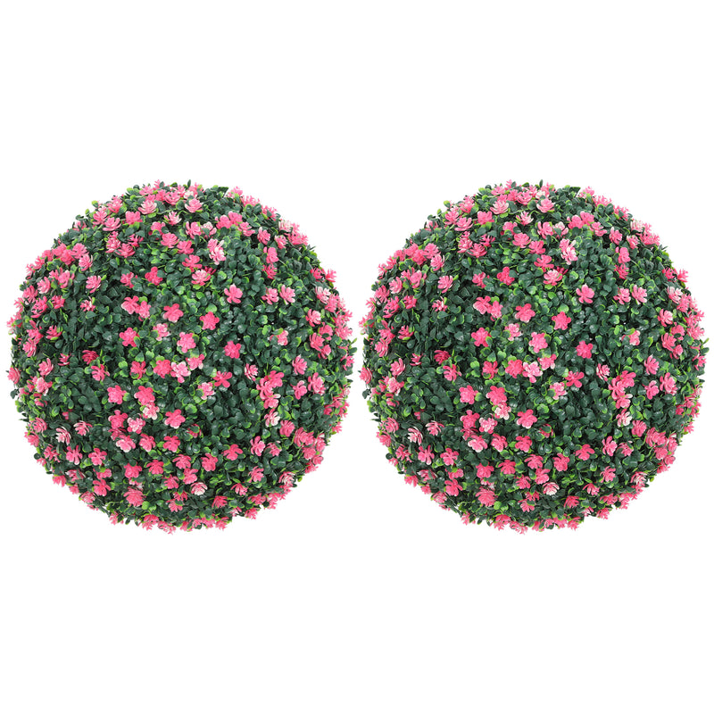 Set of Two Artificial Boxwood Topiary Ball Plants Ideal for Indoor or Outdoor Use Pink