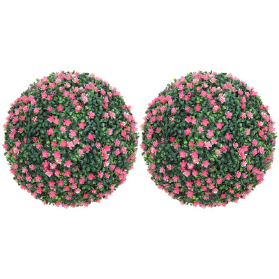 Set of Two Artificial Boxwood Topiary Ball Plants Ideal for Indoor or Outdoor Use Pink AOSOM