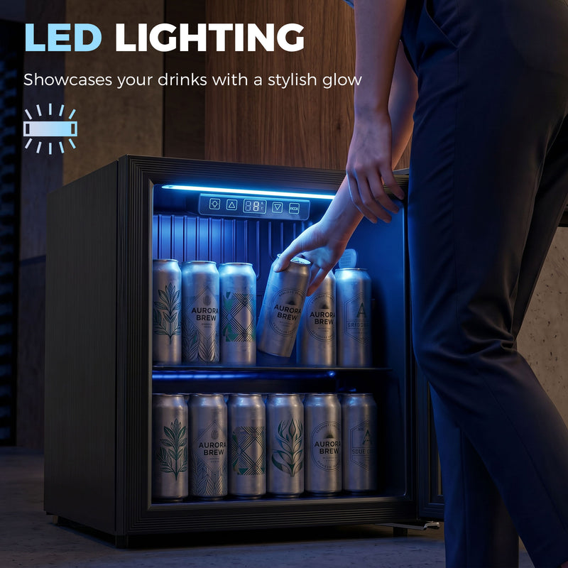 Drinks Fridge for 48 Cans with Adjustable Shelf and UV Glass Door Black