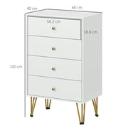 White Tall Chest of Drawers with Gold Legs for Bedroom Organisation