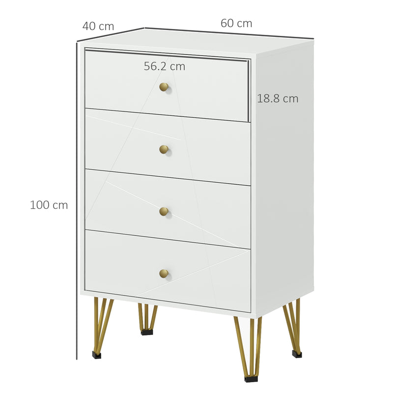 White Tall Chest of Drawers with Gold Legs for Bedroom Organisation