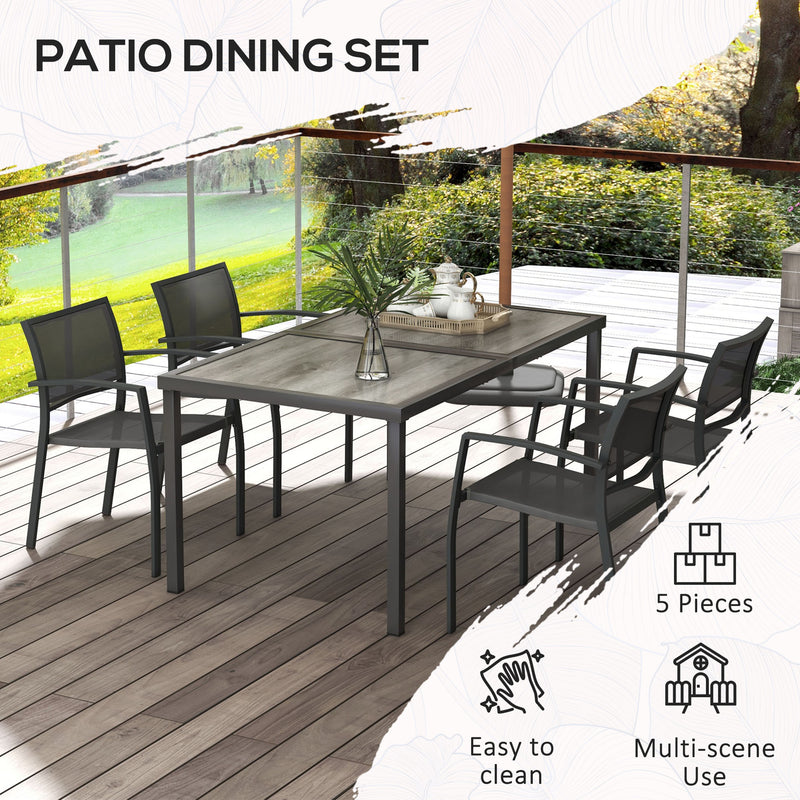 4 Seater Patio Dining Set with Large Table and Stackable Chairs for Comfortable Outdoor Meals Grey