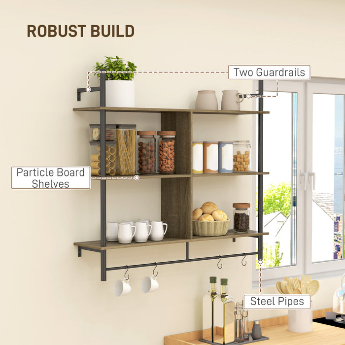 Grey Wood Effect Three Tier Floating Wall Shelf for Storage and Display by HOMCOM