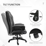 Black Faux Leather Executive Office Chair with White Piping and Padded Armrests