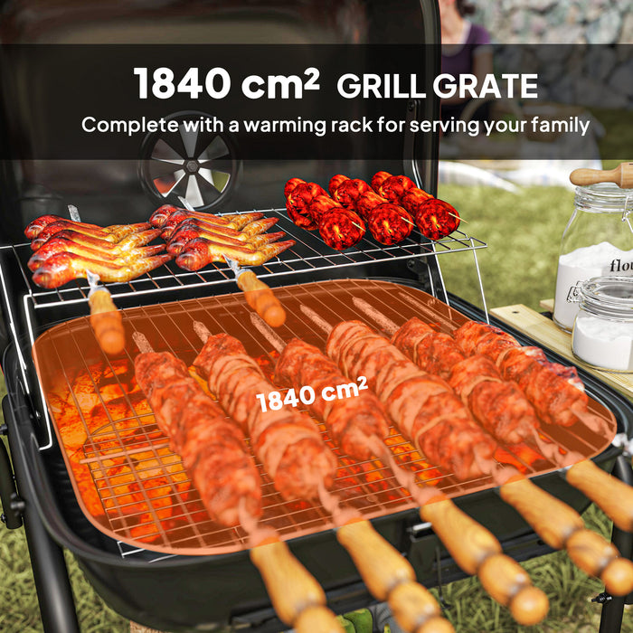 Red Portable Charcoal BBQ Grill with Large Cooking Area Shelves and Wheels by Outsunny