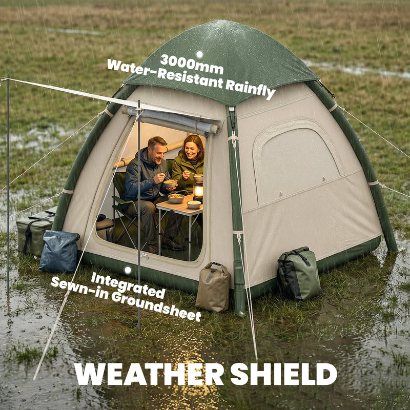 Inflatable Camping Tent with Fast 2 Minute Setup and Standing Height for Families Beige