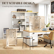 3 Panel Folding Room Divider with Palm Leaf Design for Home Office Privacy, Natural Wood AOSOM