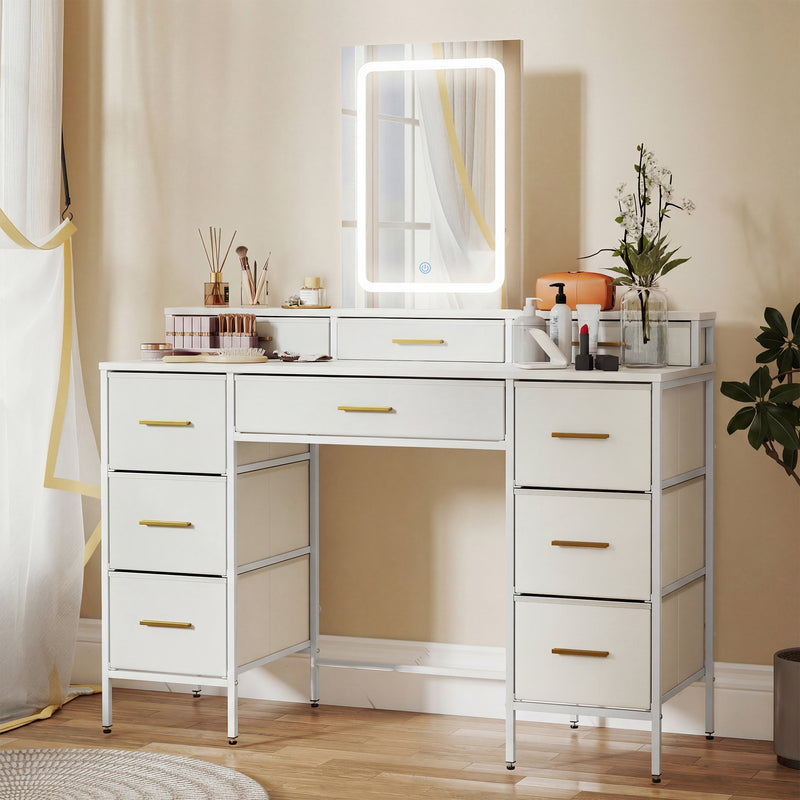Dressing Table with LED Mirror and Ten Drawers for Organised Bedroom Storage White AOSOM