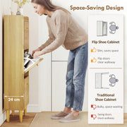 Shoe Storage Cabinet for Narrow Hallways with Adjustable Shelves and Top Shelf Oak Gold AOSOM