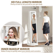 Free Standing Full Length Mirror Jewellery Armoire With LED Lights And Lockable Jewellery Storage White