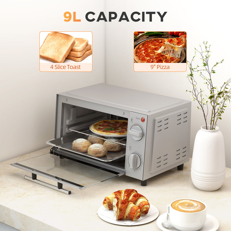 9L Mini Electric Oven with Adjustable Timer and Grill Ideal for Small Kitchens Silver