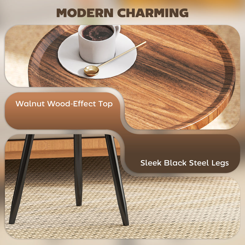 Round Coffee Table with Steel Frame for Small Spaces Ideal for Living Room or Bedroom Chestnut Wood Effect