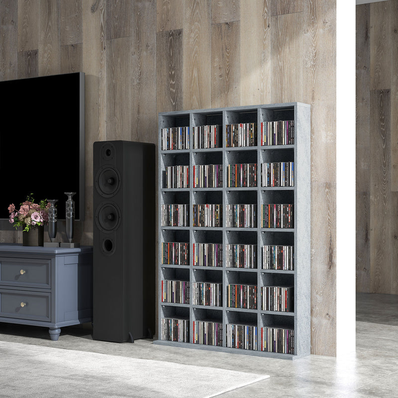 Tall CD Storage Unit with Adjustable Shelves for Living Room or Office Cement Grey