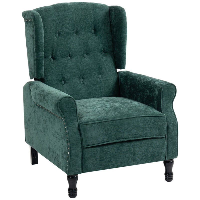 Reclining Vintage Armchair with Footrest Ideal for Relaxing in Lounge or Study Dark Green