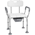 Height Adjustable Shower Stool with Arms Backrest and Removable Commode for Elderly, White