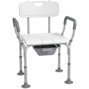 Height Adjustable Shower Stool with Arms Backrest and Removable Commode for Elderly, White