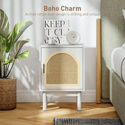 Rattan Bedside Table with Storage Shelf Ideal for Bedroom or Living Room, White