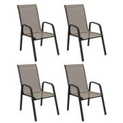 Set of 4 Stackable Grey Mesh Garden Chairs Lightweight and Space Saving Design